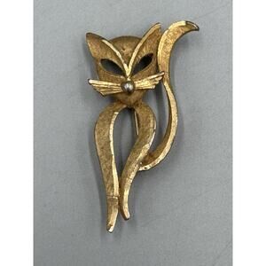 Vintage Mamselle‎ Kitty Cat Brooch Gold Colored Whimsical Brooch